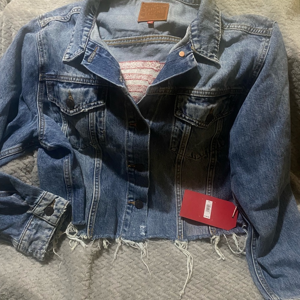 Limited Edition Lucky Brand Crop Denim Flag Jacket XL